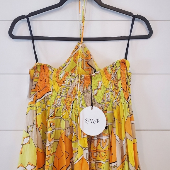 S/W/F Halterneck Poolside Yellow Maxi Dress Size Small - Picture 4 of 12